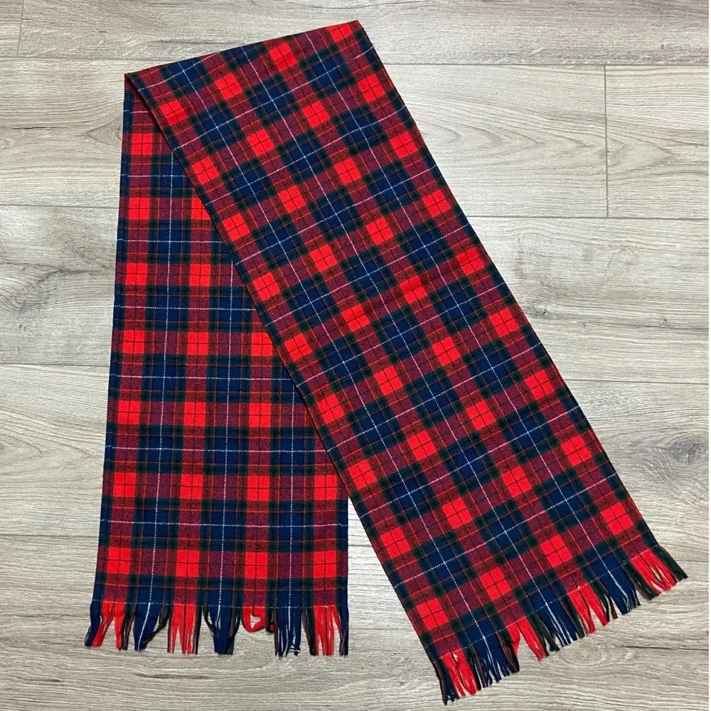 Vintage Pendleton Tartan Plaid Wool Scarf 1970s Made in USA Red and Blue